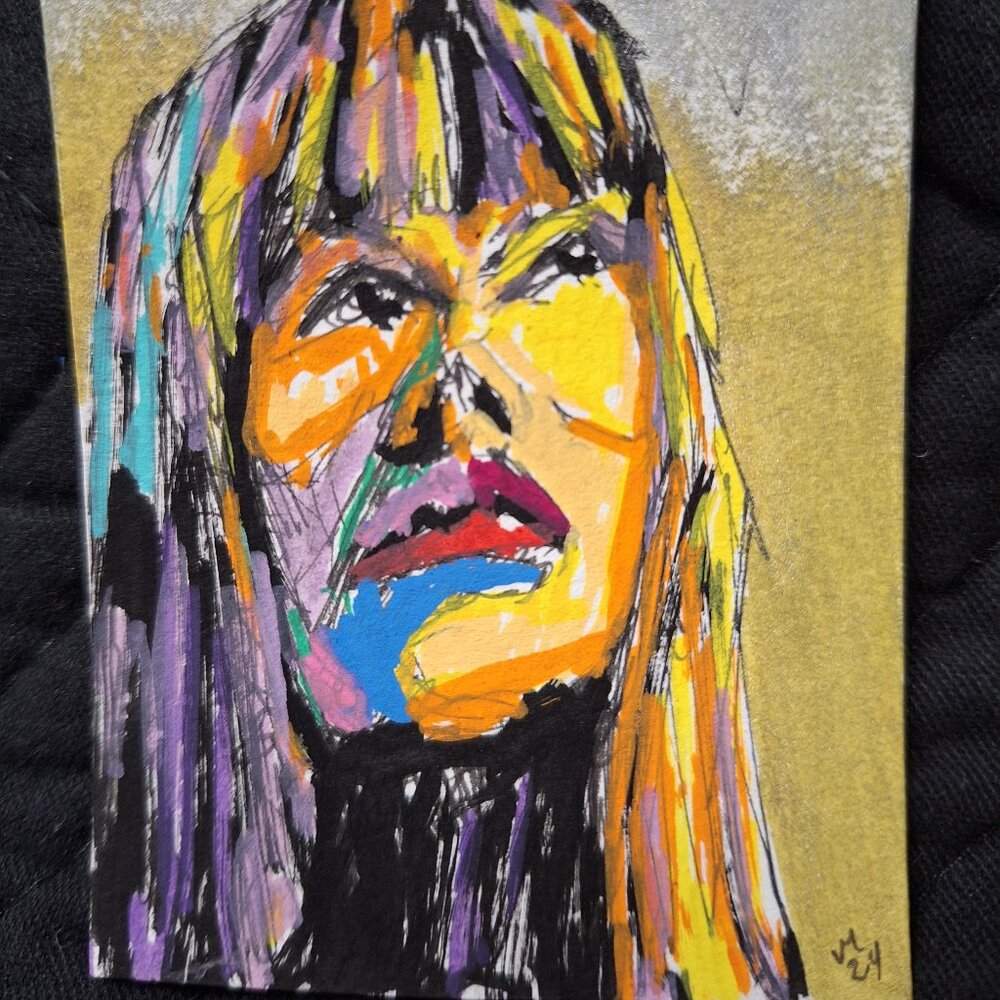 ACEO 2.5" x 3.5" Artcard Acrylic Marker Portrait of Woman